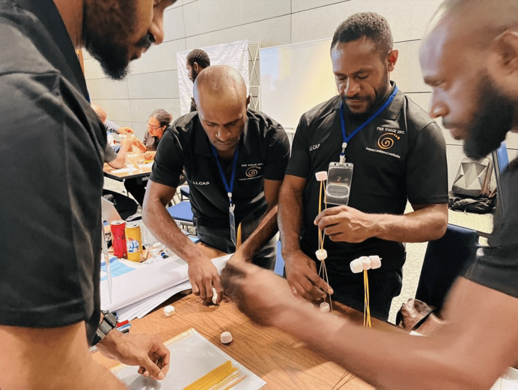 team working on an exercise together